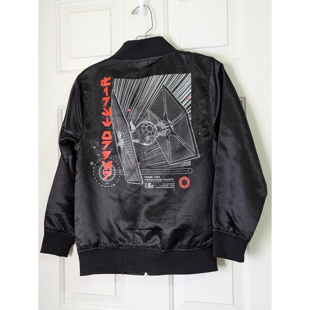 Mad Engine Star Wars Black Satin Jacket Youth Medium Tie Fighter Full Zip Unisex